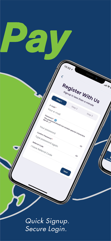AfriPay mobile app registration screen showing the quick signup process