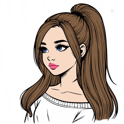 realistic girl with a high ponytail