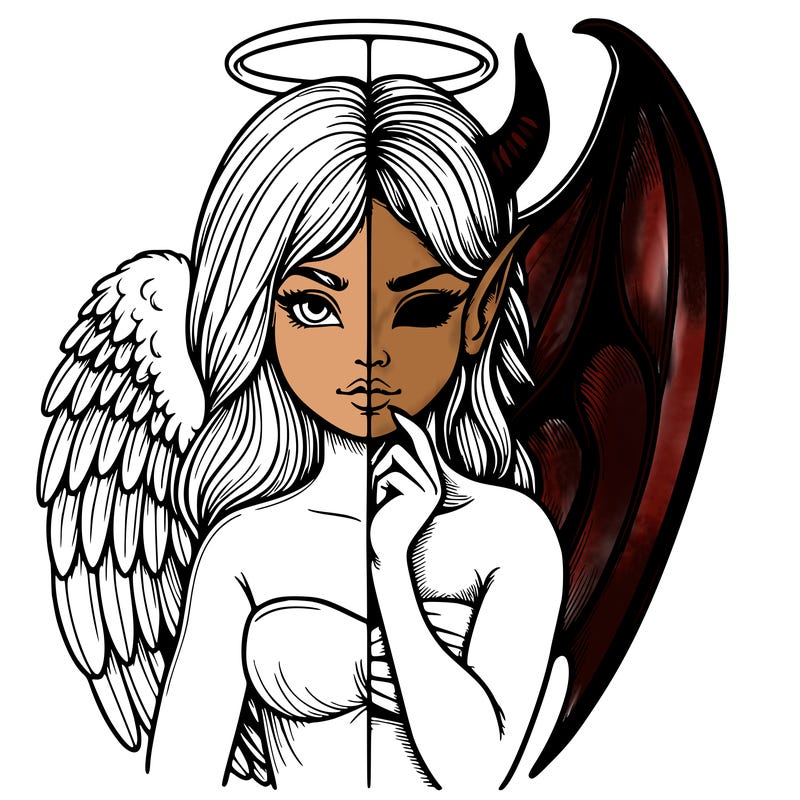 realistic angel half demon