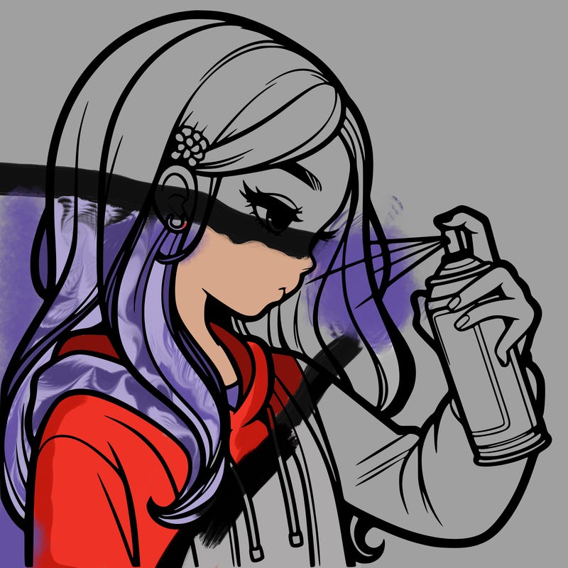 a realistic girl spray painting