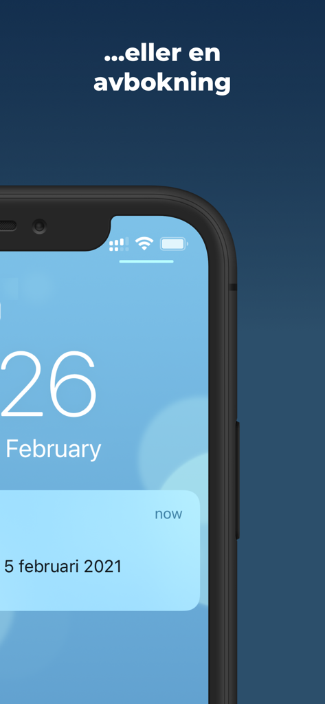 Cliento - Smartare bokningar - Schermata di blocco di uno smartphone che mostra una notifica di cancellazione di una prenotazione dall'app Cliento.