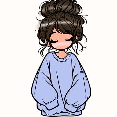 girl with baggy sweatshirt and messy bun