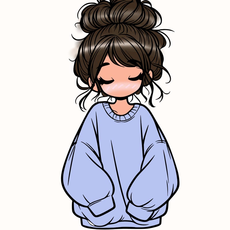 girl with baggy sweatshirt and messy bun