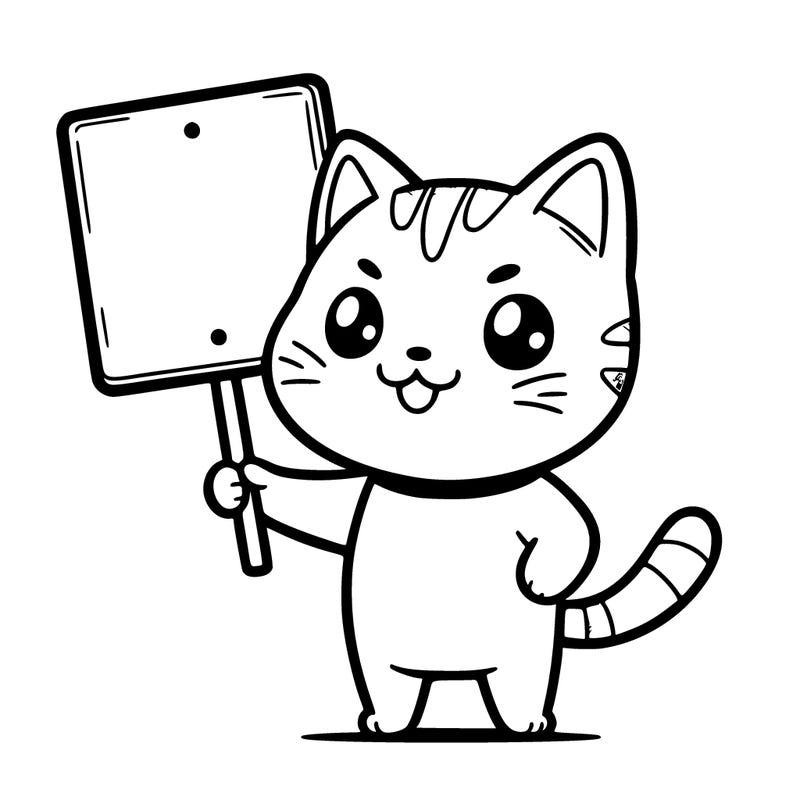 a cat holding a sign