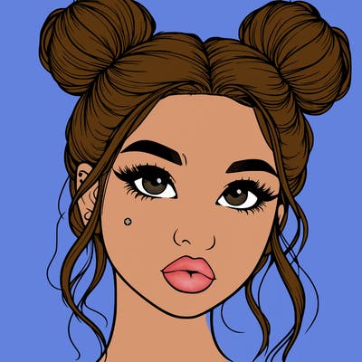 realistic girl with two buns on her hair and lips