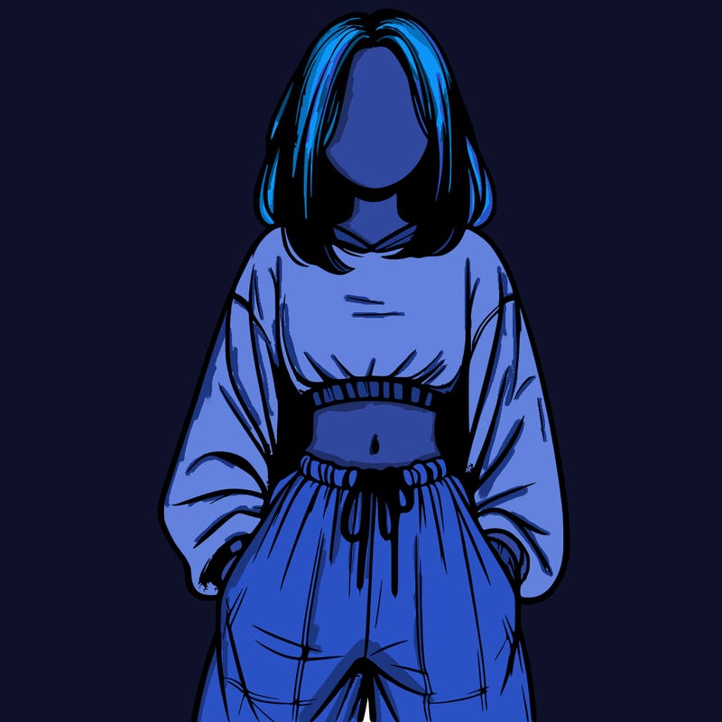 realistic girl faceless with baggy pants and a crop top