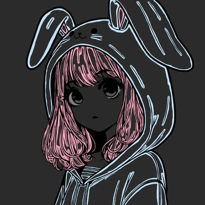realistic girl wearing a bunny hoodie