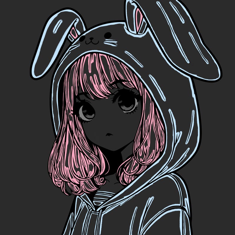 realistic girl wearing a bunny hoodie