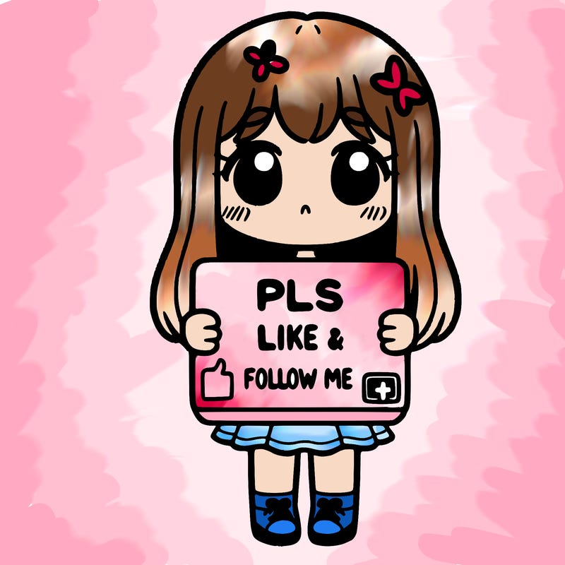 girl holding a sign that says pls like and follow me