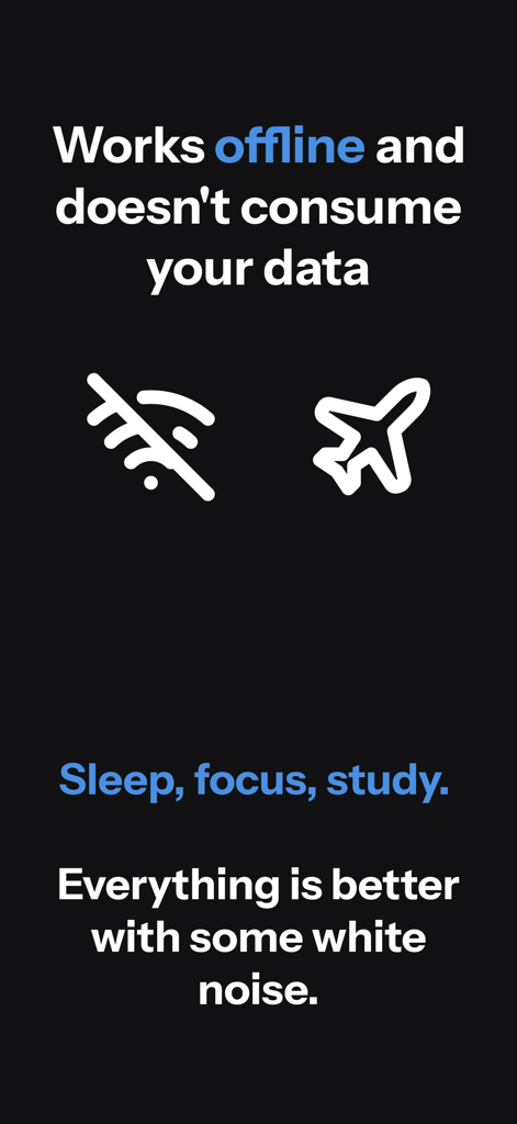 Graphic showing that the app works offline and without data usage with airplane and no wifi icons