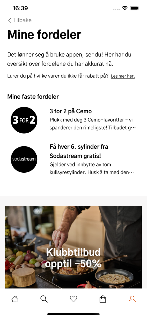 Kitch'n - Schermata mobile dell'app Kitchn che mostra i vantaggi per i membri, inclusi premi Sodastream e offerte del club di cucina.