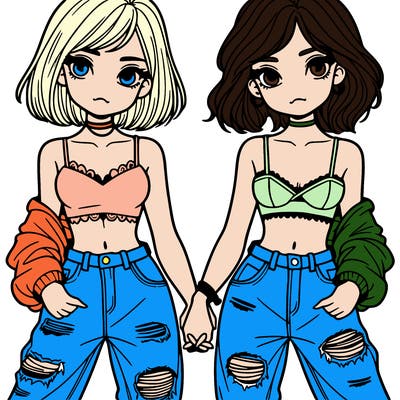 2 girls in crop tops and baggy jeans ripped