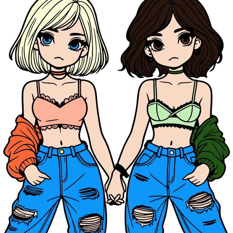 2 girls in crop tops and baggy jeans ripped