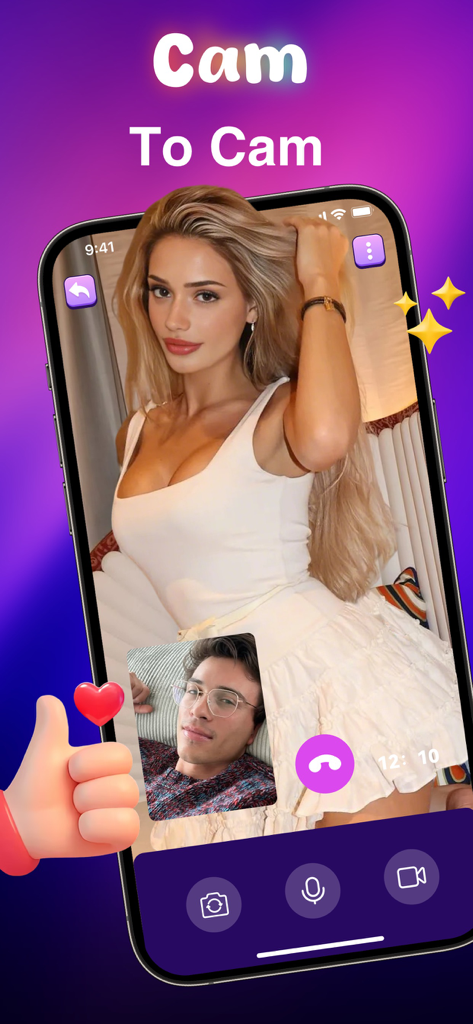 Ncey - Video Chat & Share - Pantalla de smartphone mostrando la función de videollamada de cámara a cámara de la aplicación Ncey.