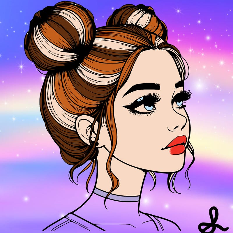 realistic girl with buns on the top of her head