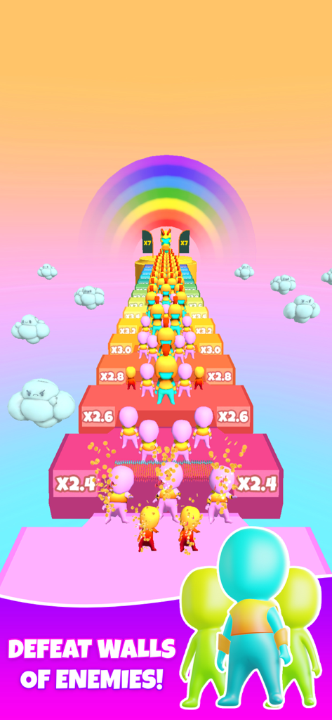 Arrow Fest - Arrow Fest gameplay screenshot showing characters passing through multiplier gates to defeat walls of enemies