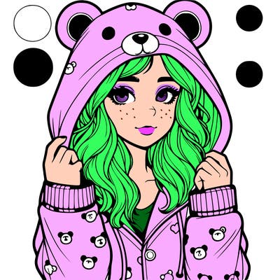 realistic girl in a animal pjs hoodie