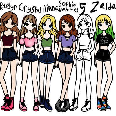 a group of girls wearing crop tops and shorts