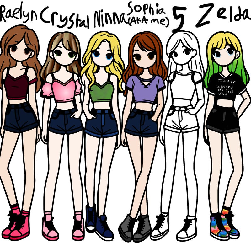 a group of girls wearing crop tops and shorts