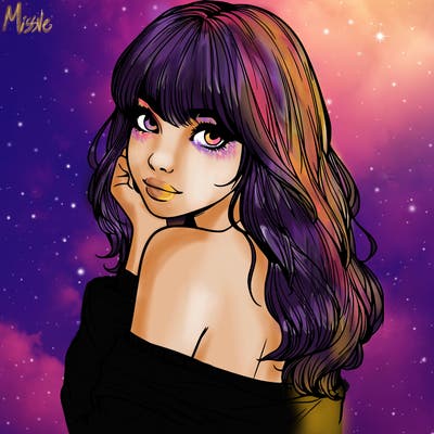 realistic girl with bangs looking over her shoulder