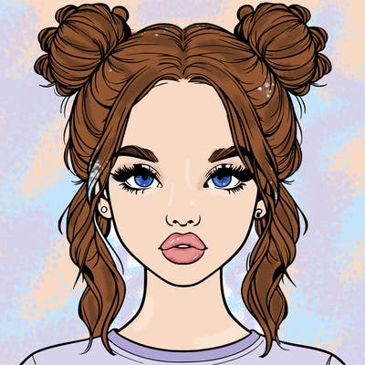 realistic girl with two buns in hair and lips