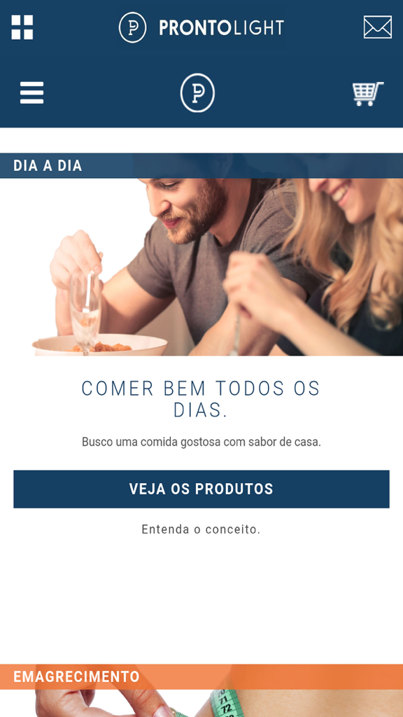 Pronto Light - Home screen of Pronto Light mobile app featuring nutritionist-prepared healthy meals