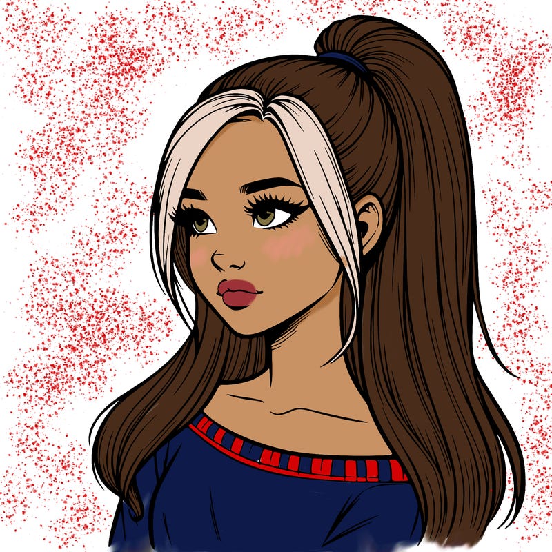 realistic girl with a high ponytail