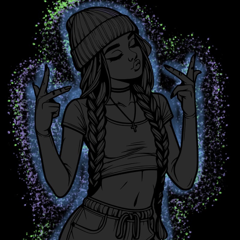 realistic teenage girl with braids and a beanie and crop top doing 🫶🏼