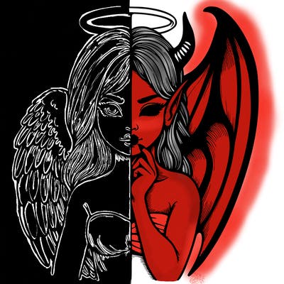 realistic angel half demon