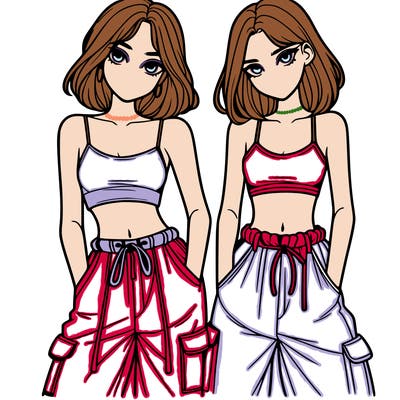 two girls with crop top with baggy pants