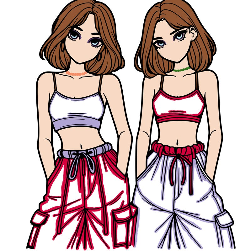 two girls with crop top with baggy pants