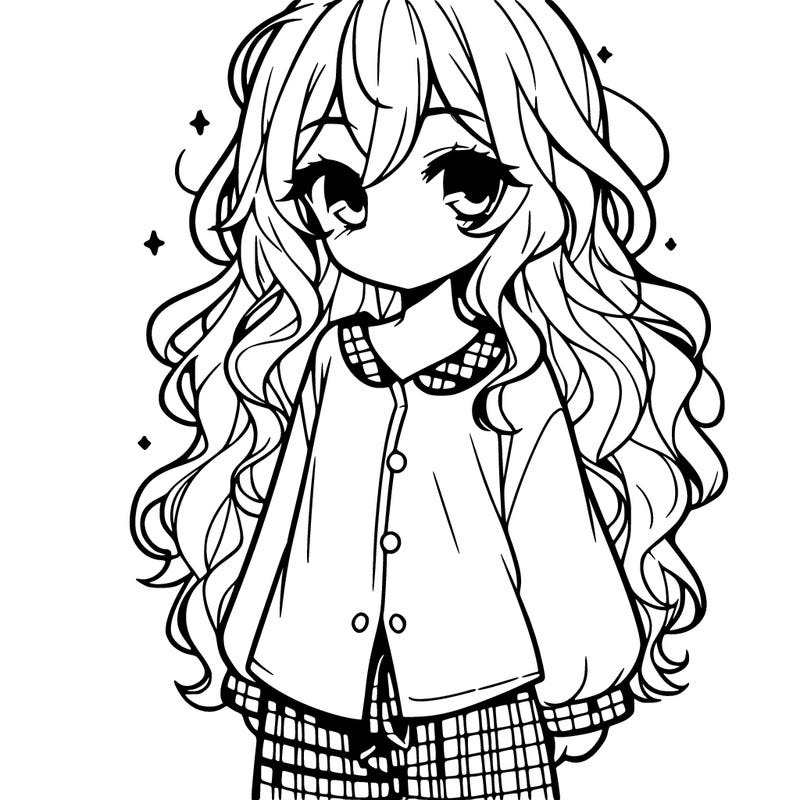 one anime girl teenager with wavy hair and in pajamas