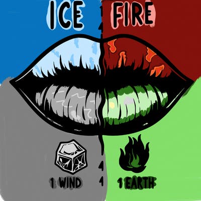 realistic lip split in fourth . 1 fourth ice 1 fire 1wind 1 earth