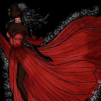 realistic woman in dress flowing the the wind