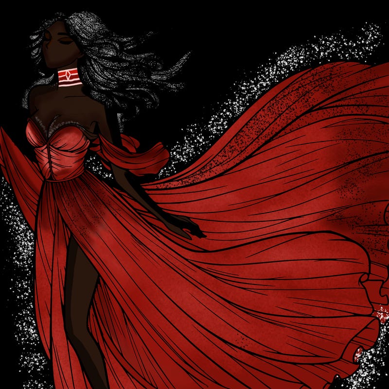 realistic woman in dress flowing the the wind