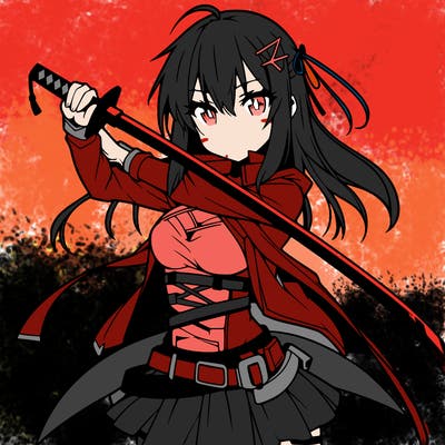anime girl with sword in cool pose