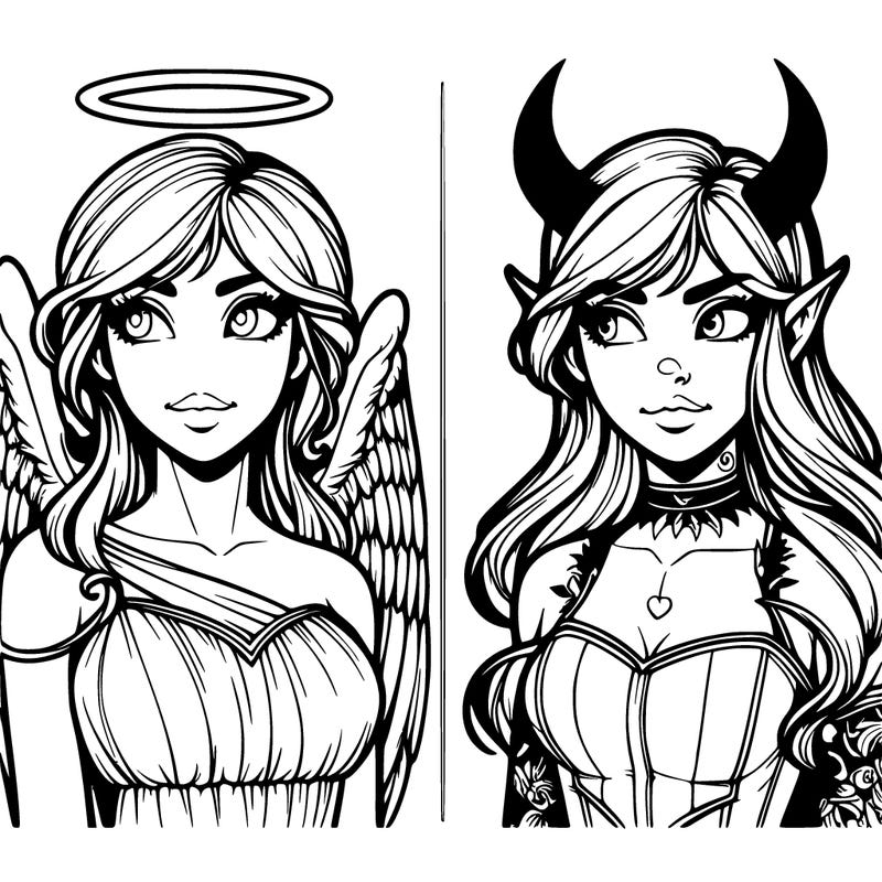 angel and devil split realistic both are girls