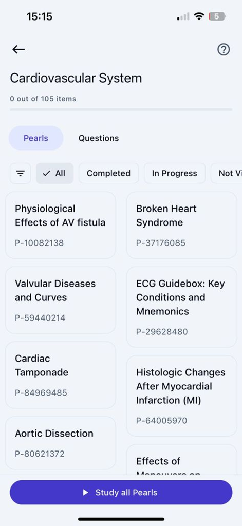 CoreBTR - CoreBTR app screen showing cardiovascular system revision pearls for medical postgraduate exam preparation