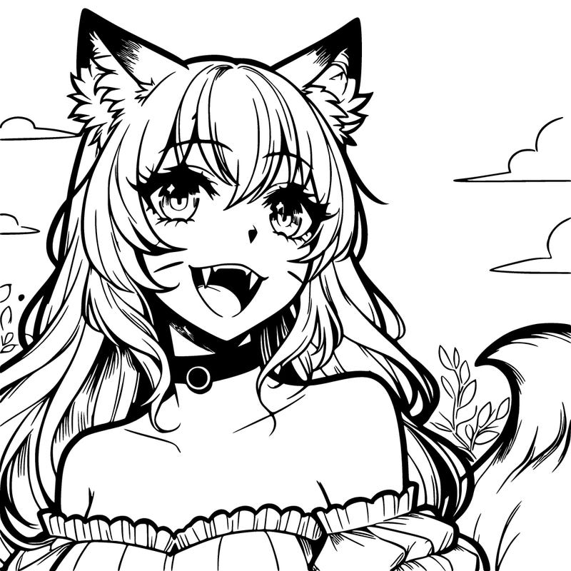 manga fox woman with fangs