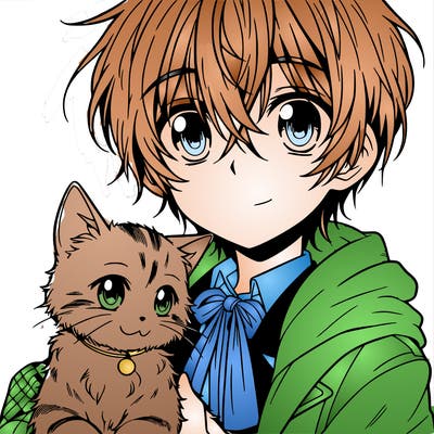 anime boy with cat