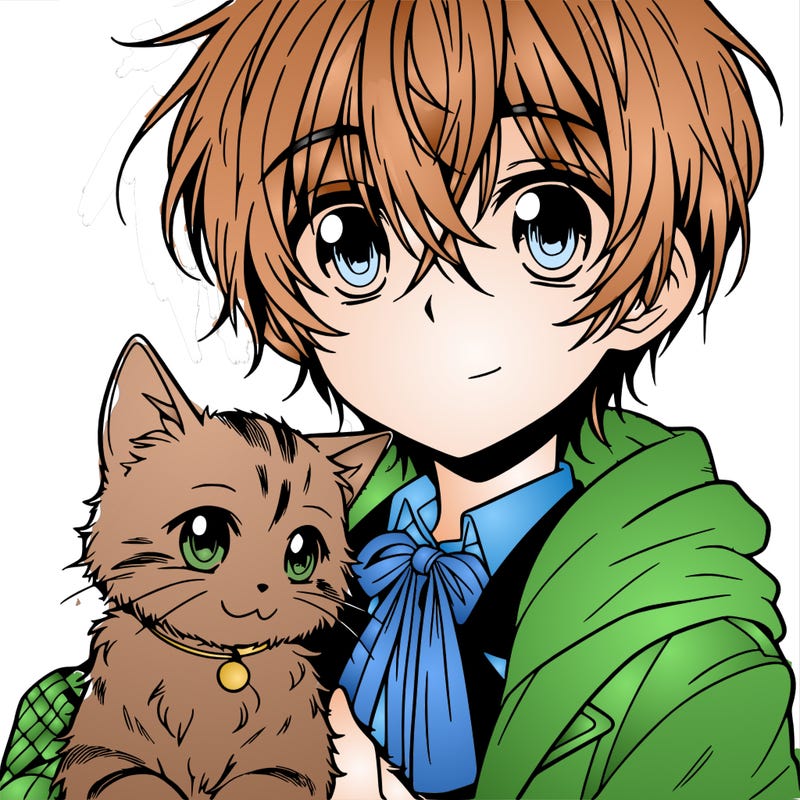 anime boy with cat