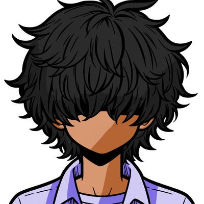 manga boy fluffy hair covering his eyes