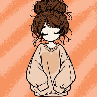 girl with baggy sweatshirt and messy bun