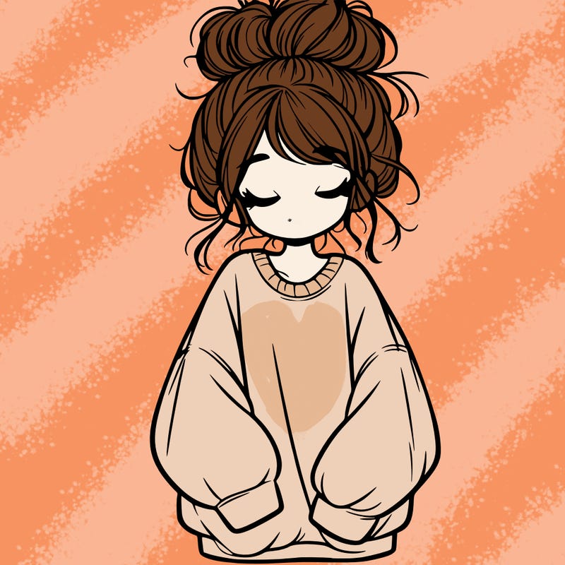 girl with baggy sweatshirt and messy bun