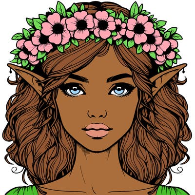 realistic female elf with flower crown
