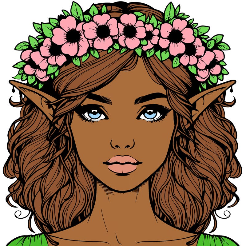 realistic female elf with flower crown