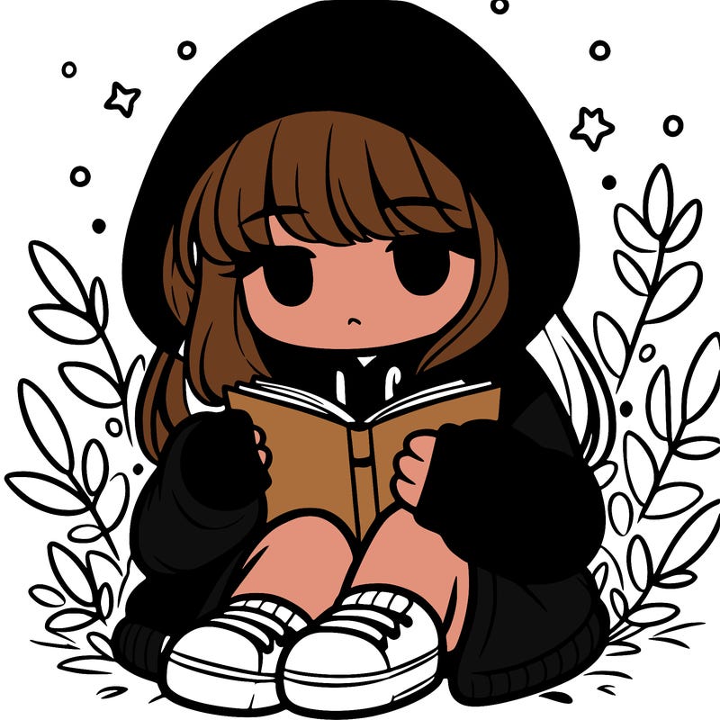 girl in oversized hoodie reading a book