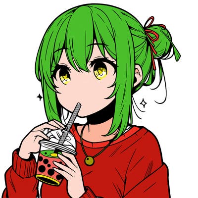 manga character drinking boba