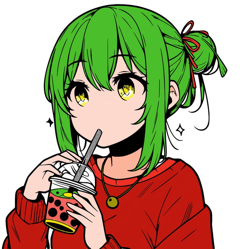 manga character drinking boba