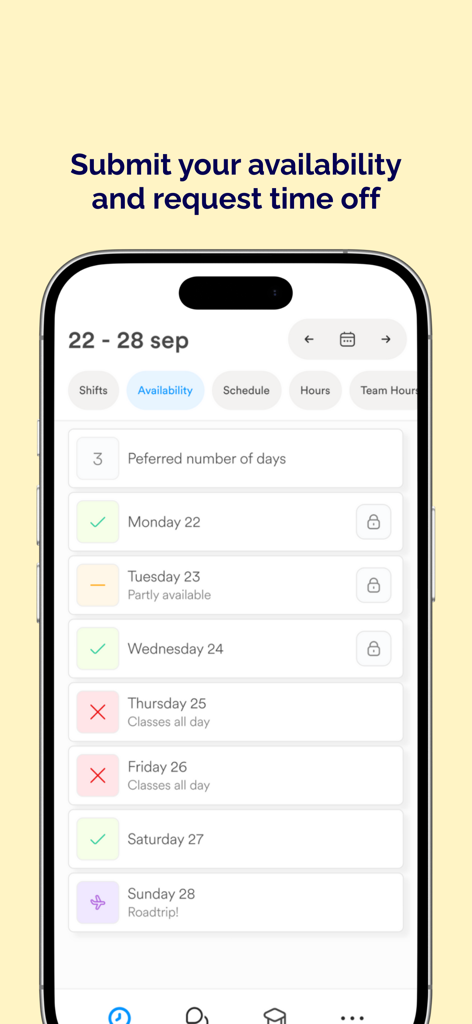 Eitje - Eitje app screen for managing employee availability and time off requests